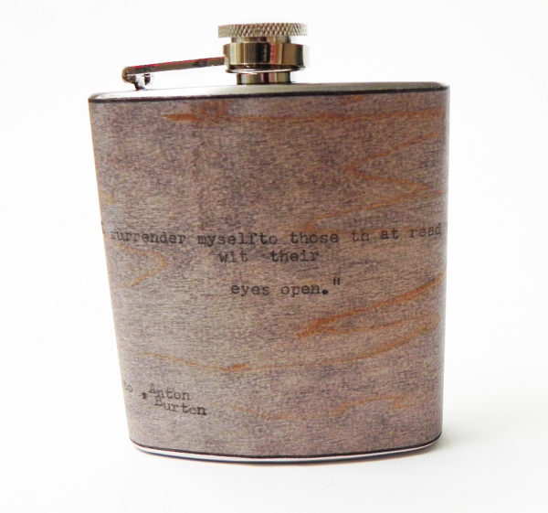 Steampunk Wood Flask Poetry : "I Surrender Myself To Those That Read Me With Their Eyes Open" Surrealist Manifesto quote