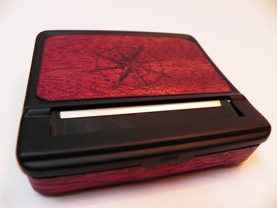 Cigarette Case & Rolling Machine : Cigarette Roller, Rollie, Hand Roll,  Real Mahogany Wood Rolling Tray and Stash Box 